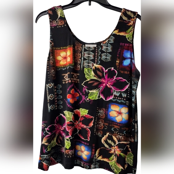 Chico's Travelers Print Women's Tank Black/ Floral  Made In USA Size 3 - Picture 4 of 7
